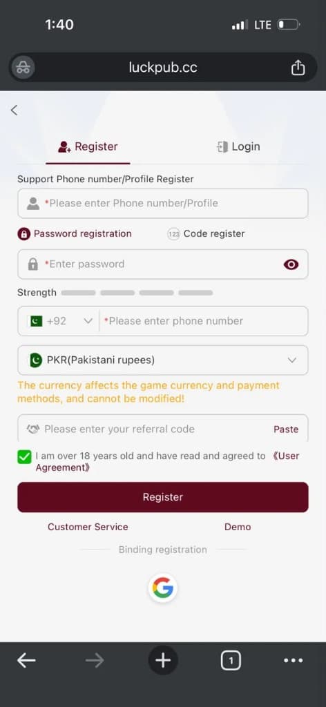 Luckpub Register
